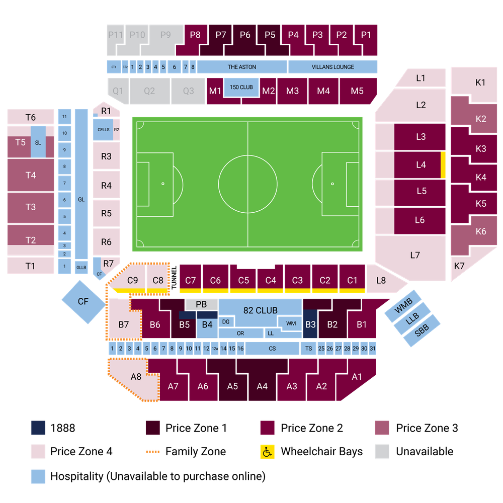 Villa Park stadium map 2024/25 Villa Park stadium map 2024/25