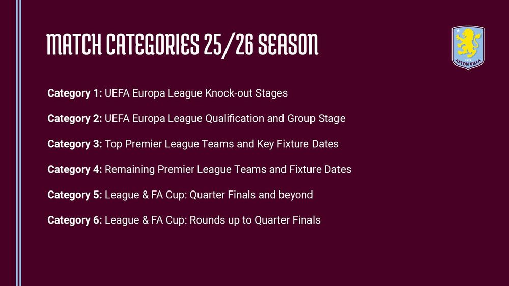 2025/26 Season Ticket Pricing.