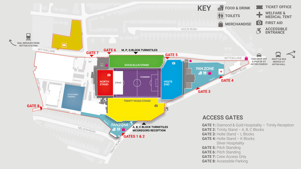 Stadium Map - Foo Fighters Map of Villa Park showing access gates and facility locations